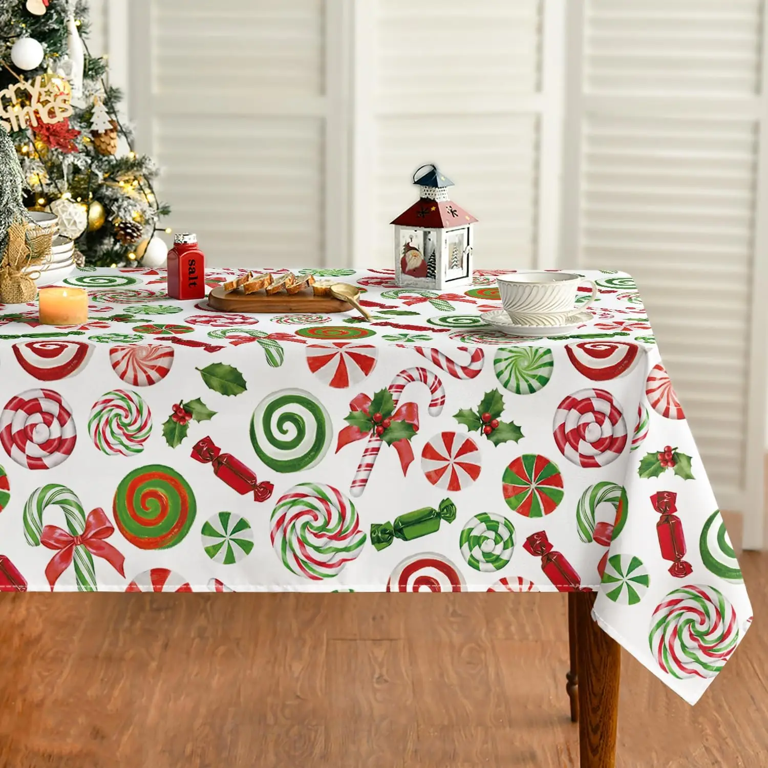 Christmas Rectangle Tablecloth for Table Christmas Decoration Candy Cane Peppermint Holly Tablecloth for Wedding Party Decor