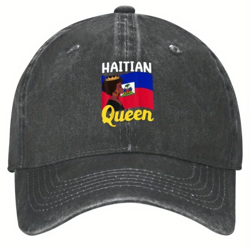 

Haitian Flag Baseball Cap with Queen Text - 100% Unisex Snapback Hat, Black Casual Pride Design, Machine Washable