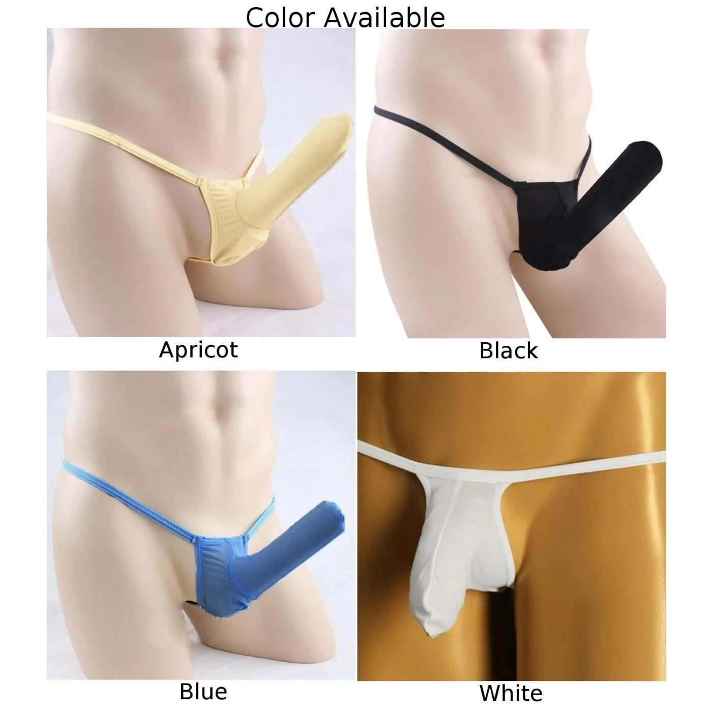 Men Erotic Ice Silk Low Waist Sexy Long Sheath G-Strings Jockstrap Briefs Bikini Solid T-Back Lingerie See-Through Men\'s Thongs