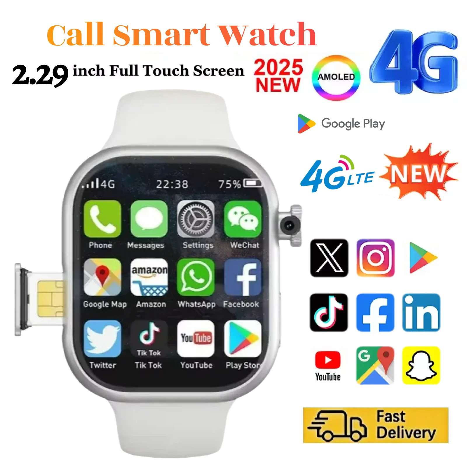 

Умные часы VP99 2025 с сенсорным экраном 180 ° Вращающаяся селфи-камера с двумя SIM-картами, Bluetooth 5,3, отслеживание сердечного ритма, стильный спорт