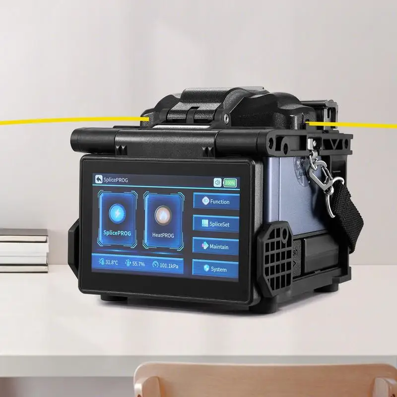 Soudeuse à fibre optique à 6 moteurs, avec alignement du cœur, soudage en 6 s et chauffage en 13 s, soudeuse à fibre optique avec écran LCD 5 pouces, support 3-en-1 pour fibres, batterie 7800 mAh pour fibres SM MM DS NZDS