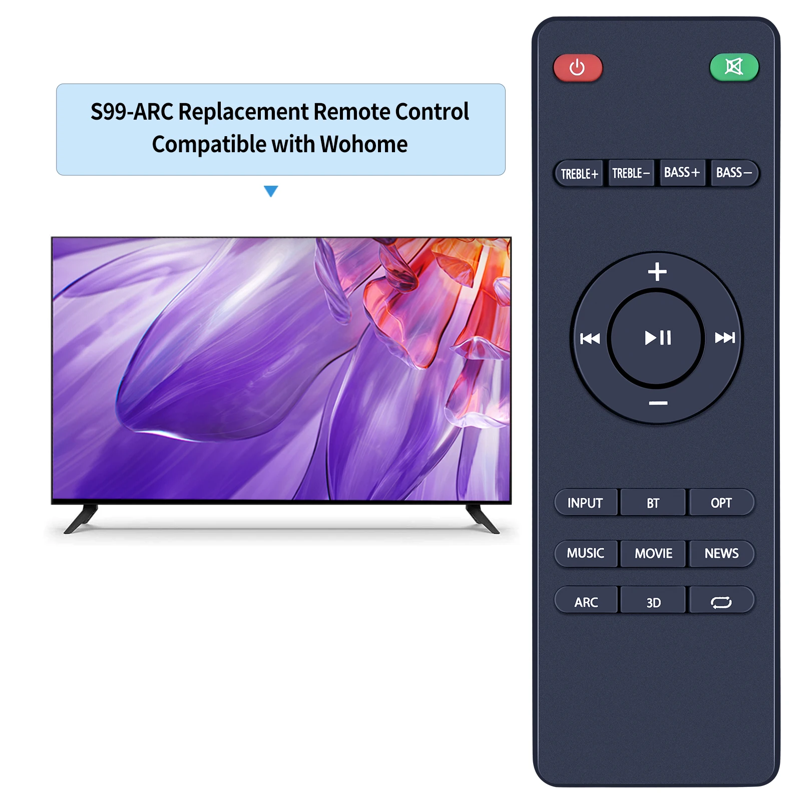 New Remote Control For Wohome S99 Small TV 2.1 Sound Bar Soundbar Speaker System