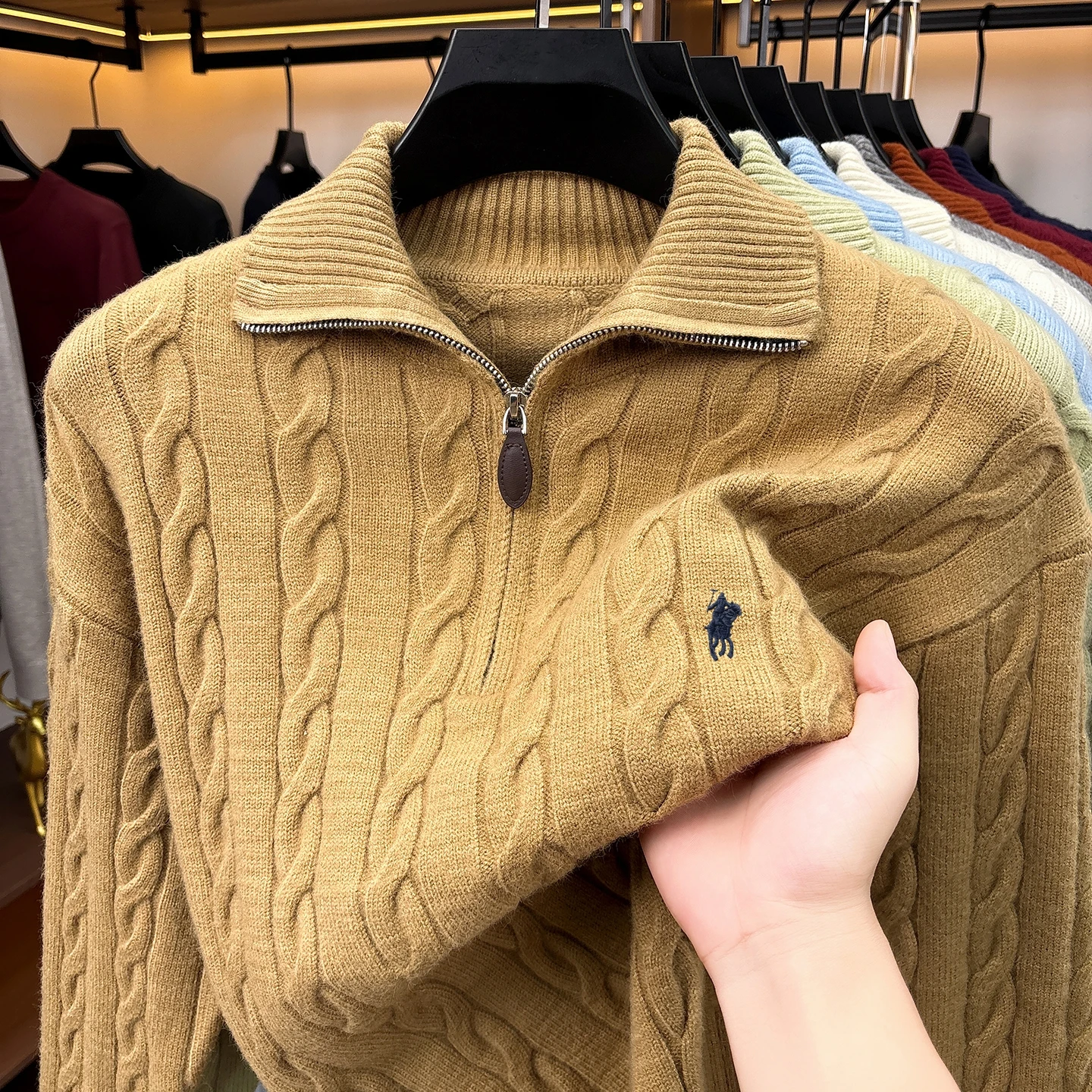 Mode Hochwertige Pullover Männer Luxusmarke Klassischer Stil Paul Pony Stickerei Winter Vintage Neue Dicke Warmwarmabdeckung Reißverschluss Kragen Stricken Sweater – Detail 15