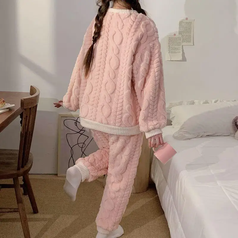 

Милый комплект пижамы с котиком для женщин: зимний, из кораллового флиса, теплый, фланелевый, больших размеров, для дома и отдыха, уютный наряд, кавайная одежда для сна с котенком