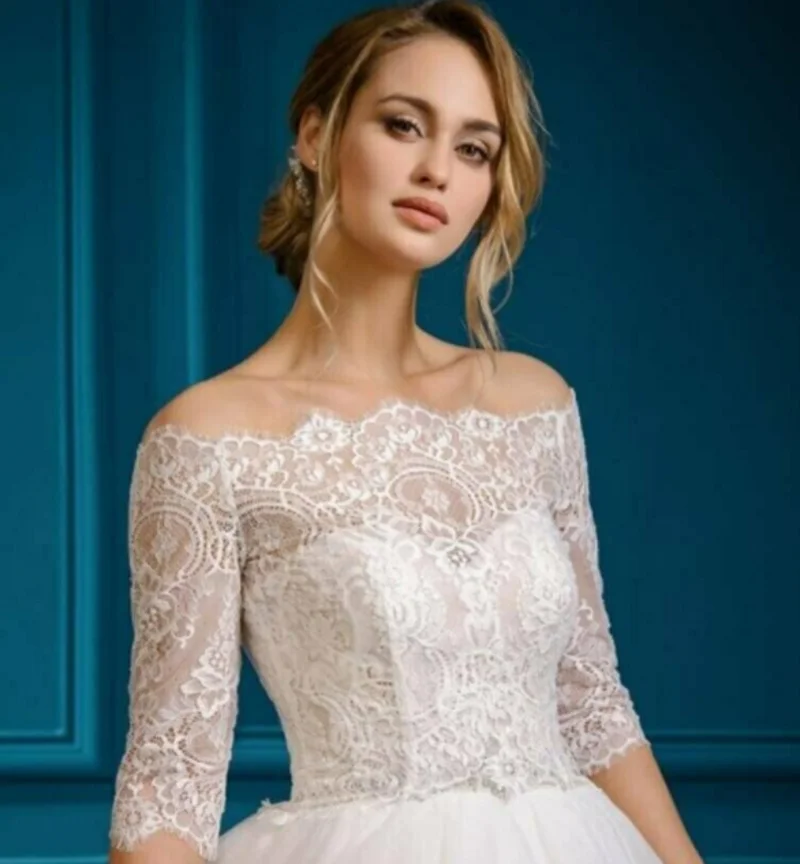 Elegant Lace Wedding Dress Capes Off the Shoulder Jacket Wraps Half Sleeve Shrug Bridal Cloak Evening Wrap Shawl Lace Top