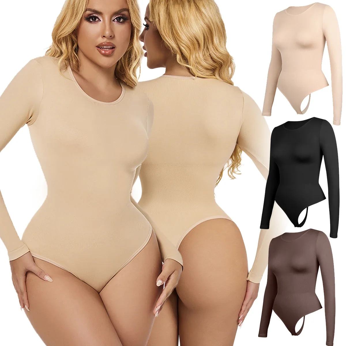 

Women Slimming Bodysuits Long Sleeve Shapewear Thong Tummy Control Body Shaper Camisole Corset Tops Leotards Bodycon Jumpsuits