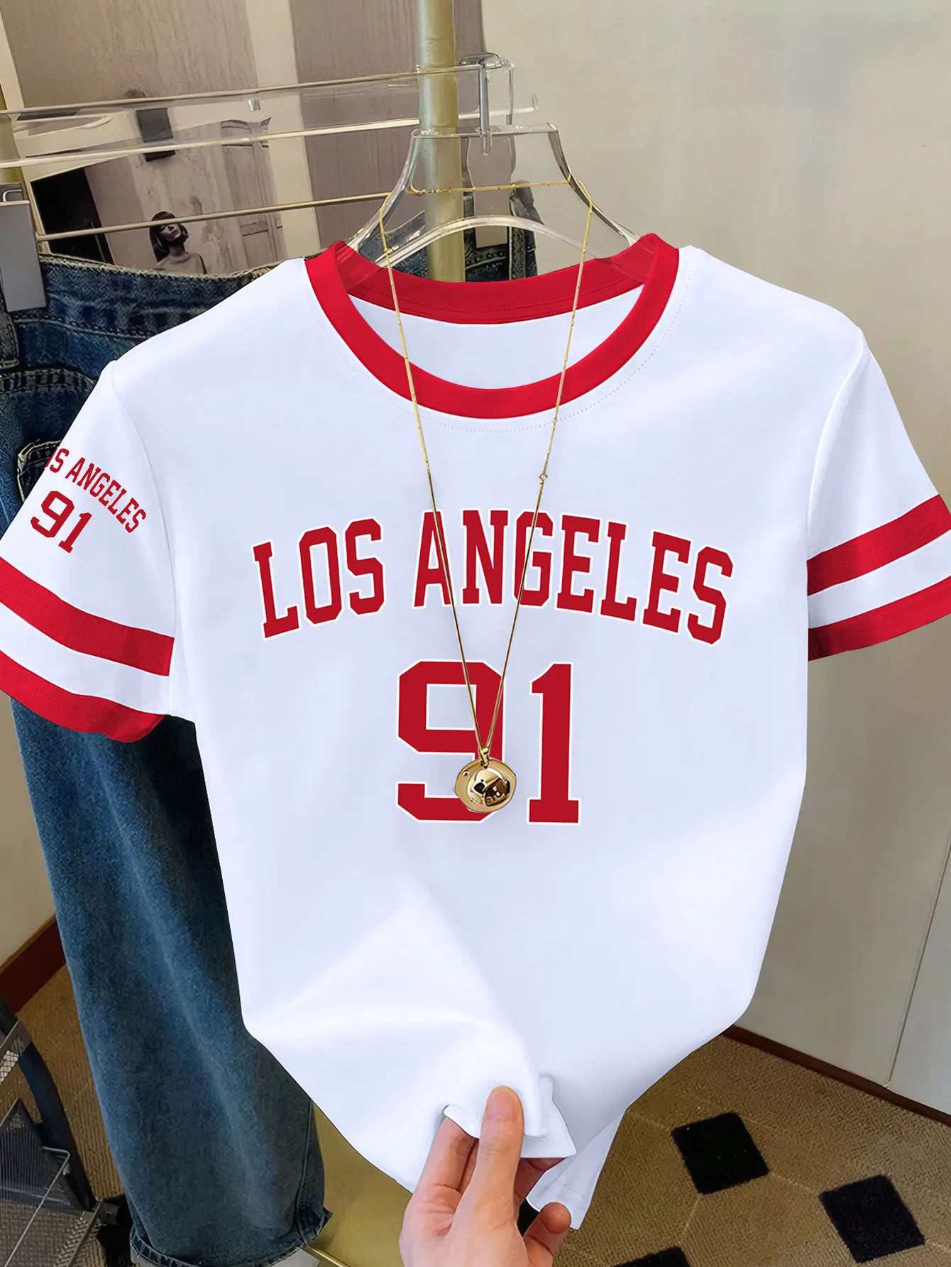 Summer Women's Los Angeles NO.91 Print Round Neck Short Sleeve T-Shirt Summer Graphic Te Jerseys Plus Size Sport T-Shirt Tops view 2