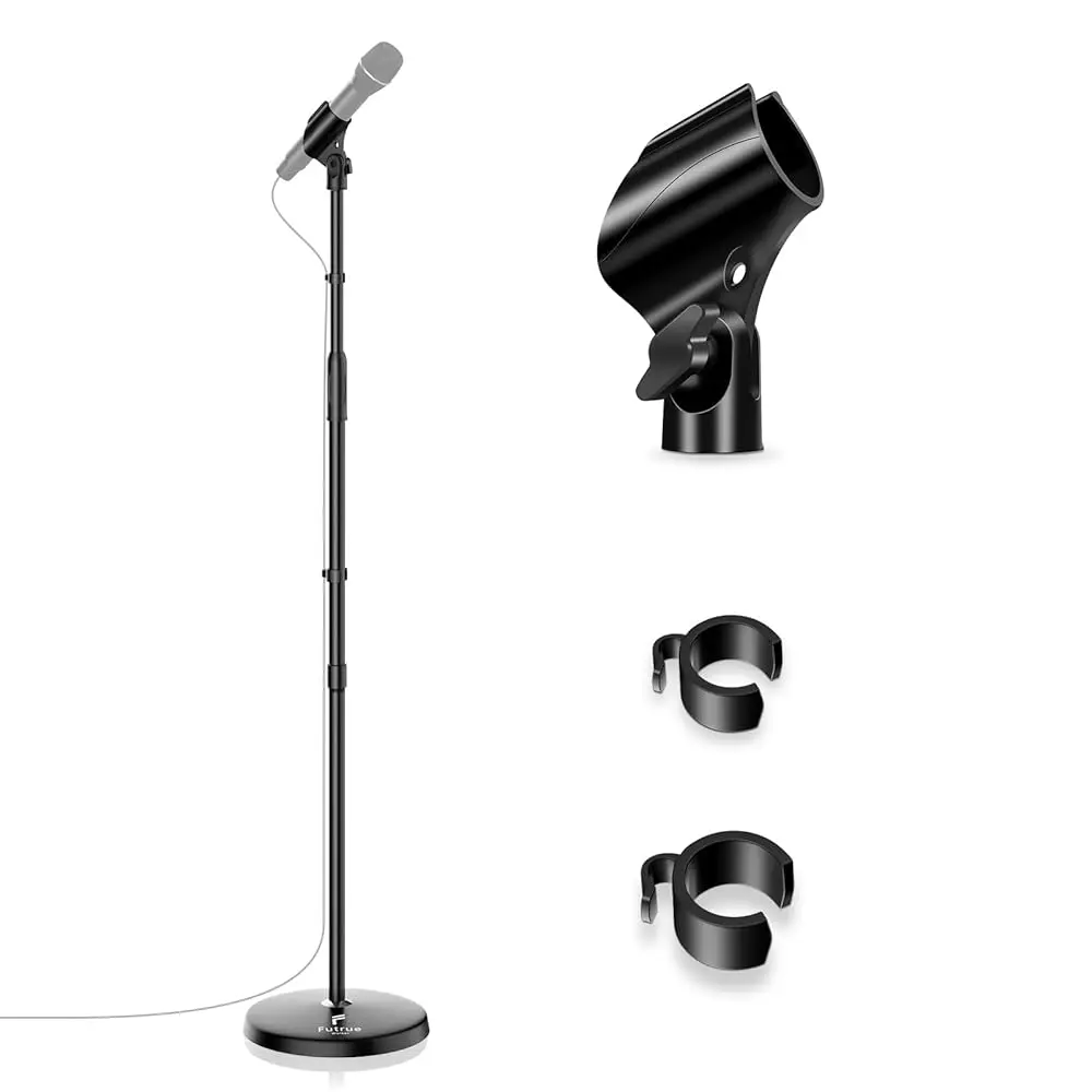 

Free Shipping Microphone Stand Mic Floor Stand, Adjustable Height from 39\ to 66\, 180° Rotatable Mic Clip Heavy Duty Round Base