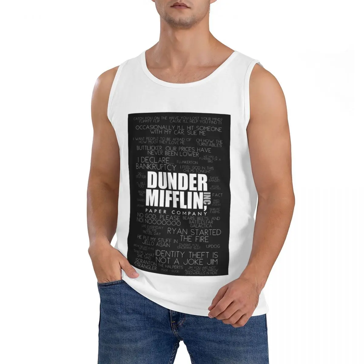 100% Cotton The Office Quotes Dunder Mifflin Paper Company Inc. Sleeveless T-Shirt Men Workout Sports Tops Men's Crew Neck Vest