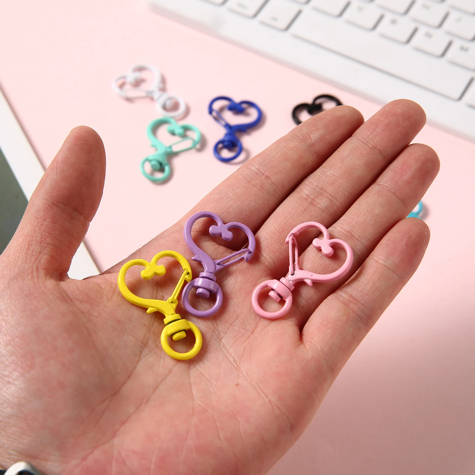 10/20/50 pcs Love button Metal Keychain Split Rings Keyfob Charm For Keyrings Pendants DIY Jewelry Making Accessories