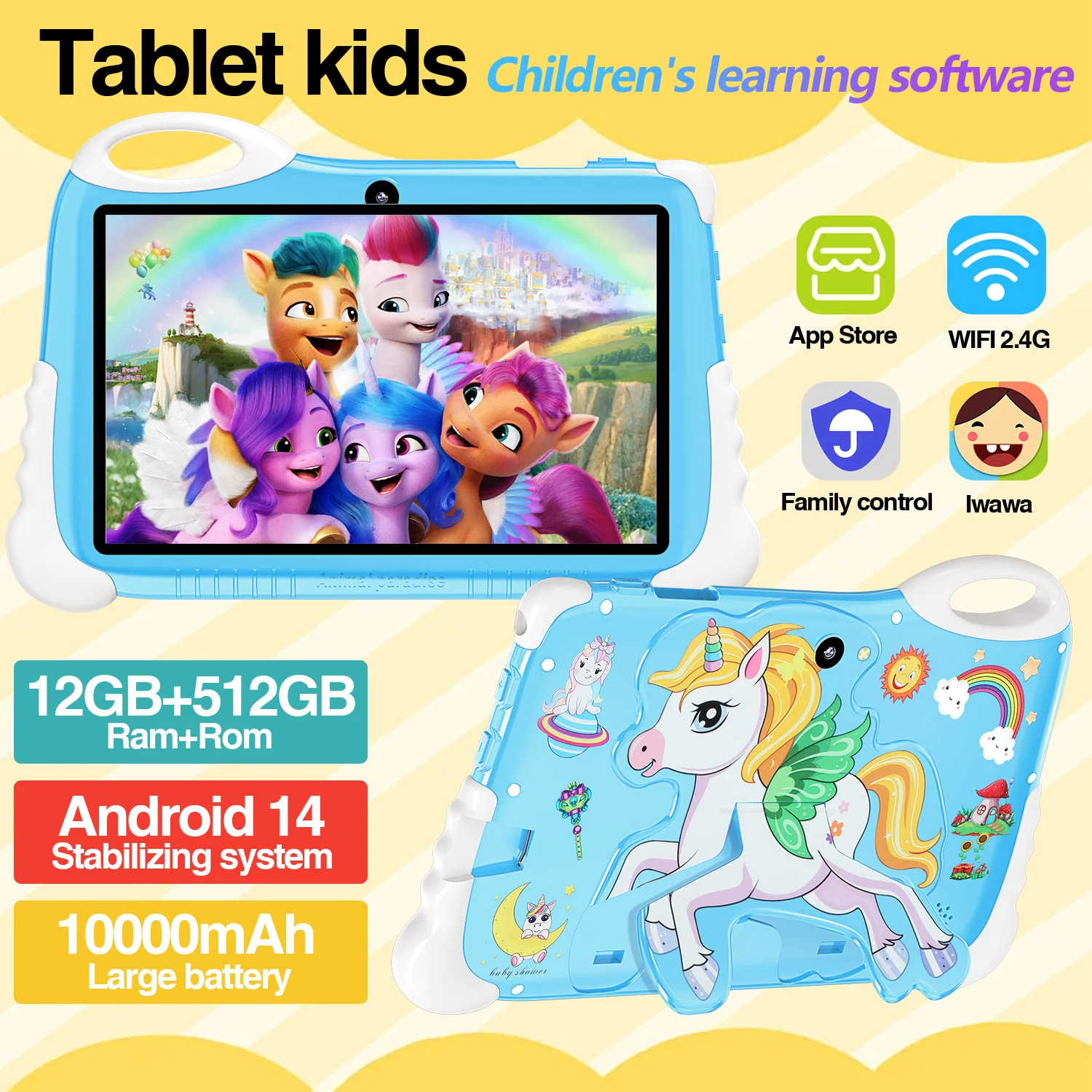 2024 Global Model Kids Learning Tablet Android 1410.1 inch Dual Camera HD Large Screen Bluetooth High Performance Kids Tablet PC