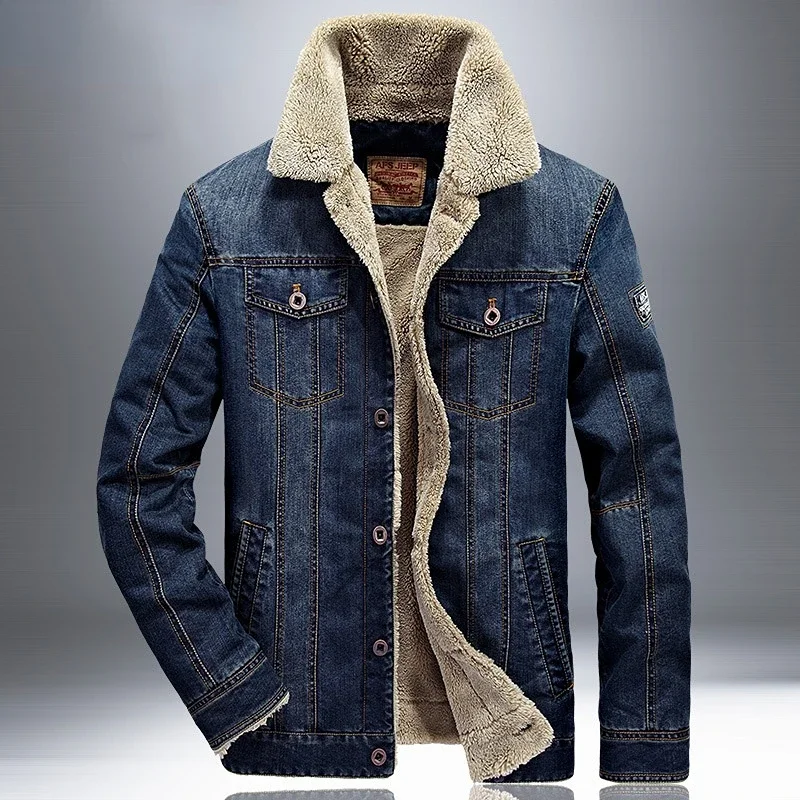 

2023 New Winter Men Denim Jacket Warm Coat Jeans Jackets Velvet Outwear Coat Garment Fashion 4XL