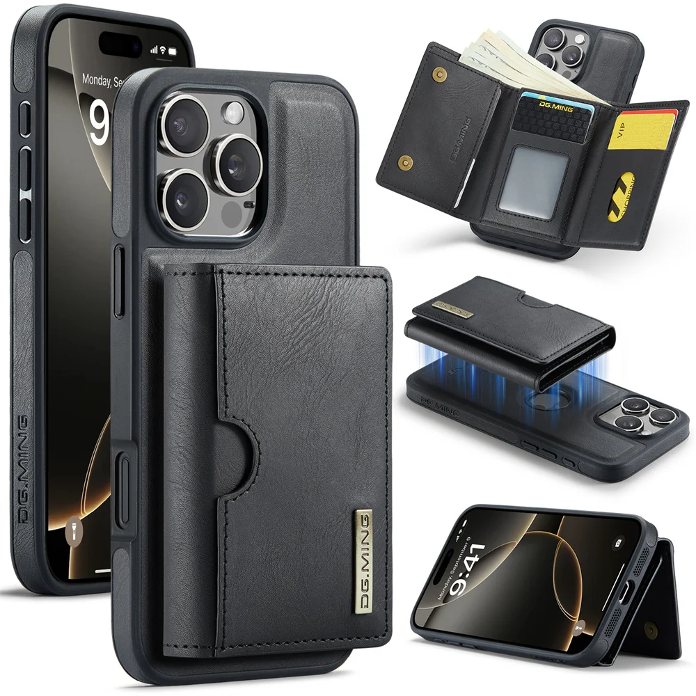 

DG.Ming Split Type Phone Case For Iphone 13 14 Plus 15 Pro Max Magsafe Magnetic Leather Split Type Ring Card Holder Back Cover