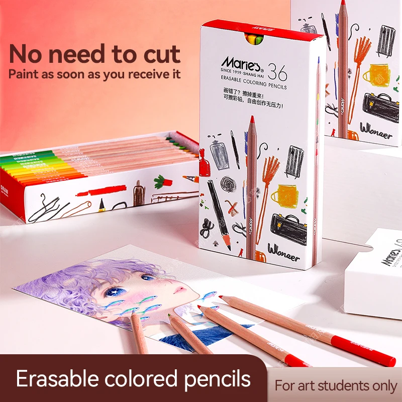 

Набор цветных карандашей 24/36/48 шт., стираемые цветные карандаши для раскрашивания, рисования, смешивания цветов, создания теней, скетчинга, живописи, канцелярские принадлежности