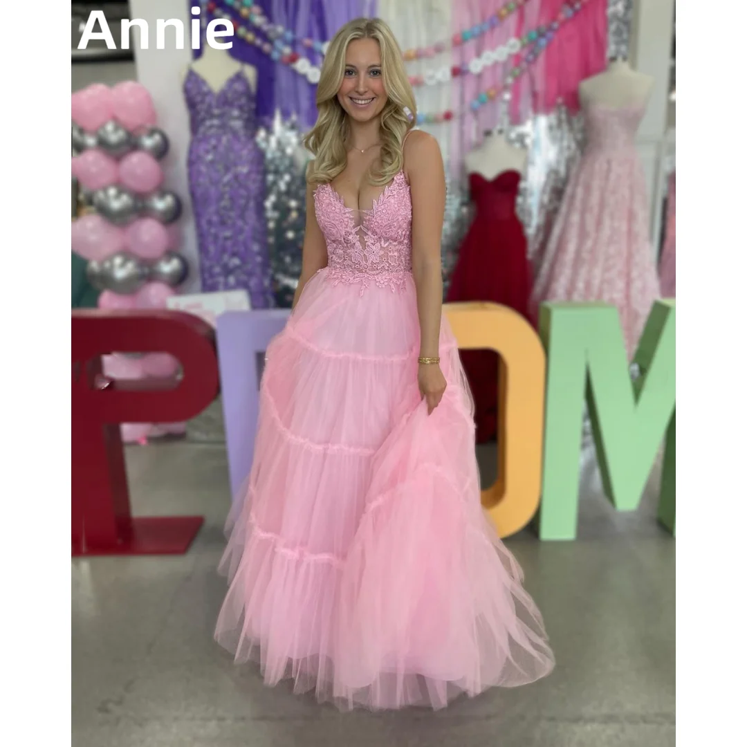 

Annie Lace Embroidery Prom Dress Tulle Pink Formal Occasion Dress Sweet Princess Evening Dresses Party Dresses 2024فساتين سهرة