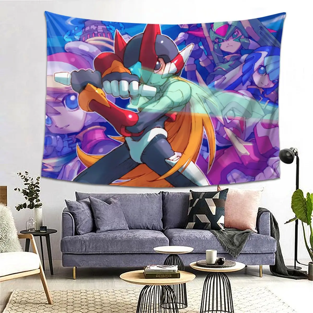 Megaman Video Game Mega Man Tapestry Decor Art Aesthetic Tapestries for Living Room Bedroom Home Wall Cloth Wall Hanging