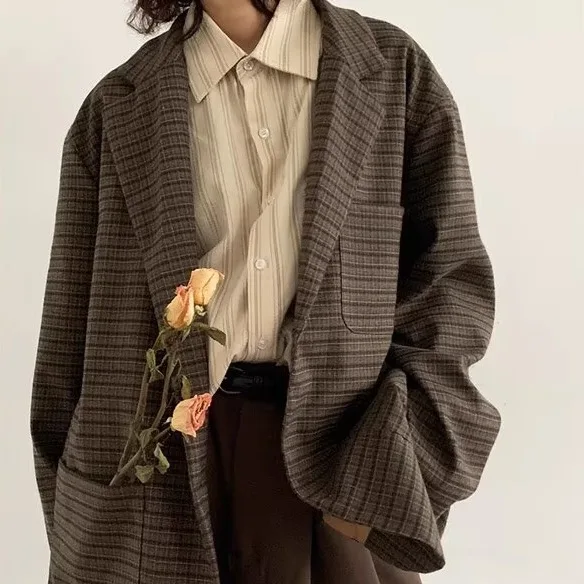 

Men's Plaid Blazer Jacket Coat Retro Trendy Versatile Slim Fit Commute Comfortable Large Pocket Design Daily Wear Advanced Coat