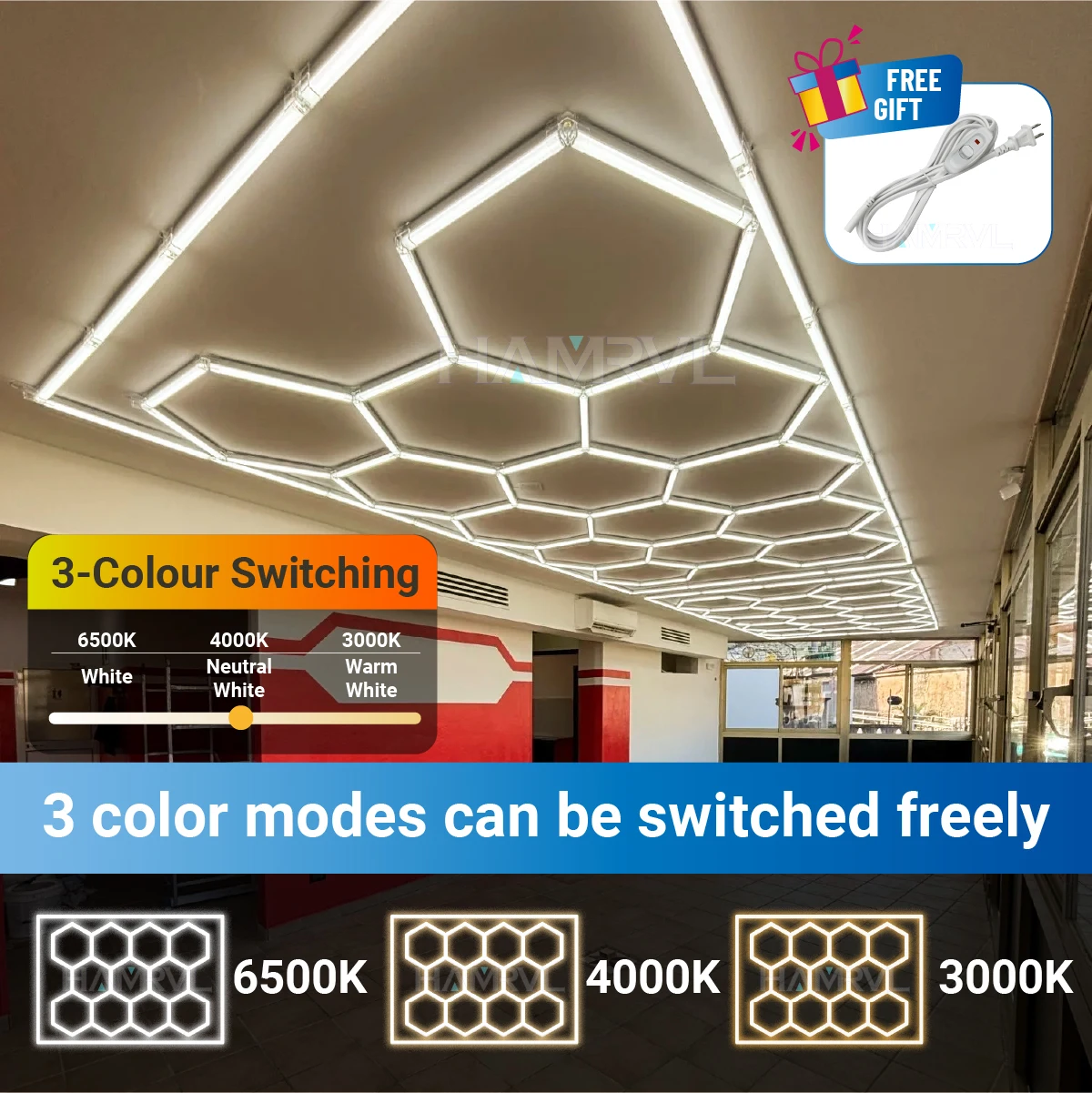 مسدس LED لوحة ضوء 3000K-6000K قابل للتعديل درجة حرارة اللون العسل ضوء السقف للمرآب/صالة الألعاب الرياضية/ورشة العمل/متجر الحلاقة