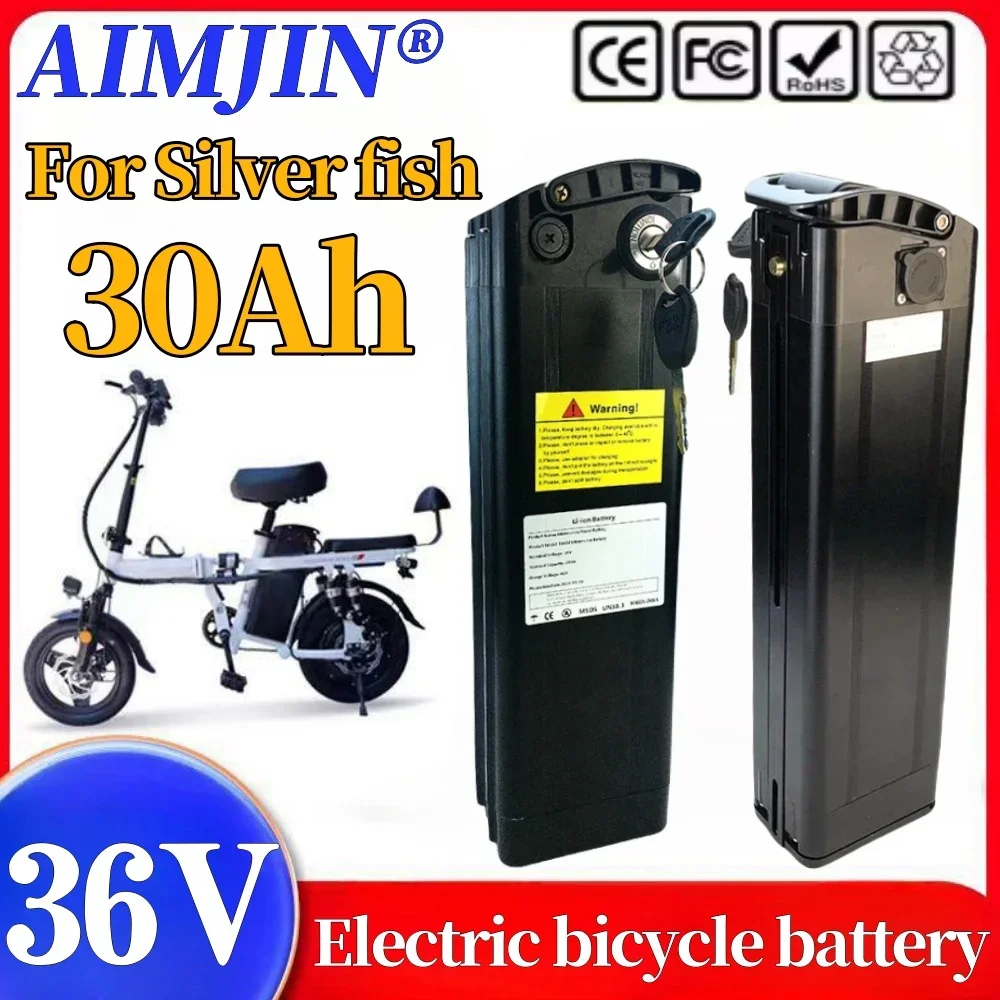 36V 30Ah Lithium Battery For Silver Fish Electric Bicycle Battery for 250W 500W 750W 1000W Motor bottom discharge port With char