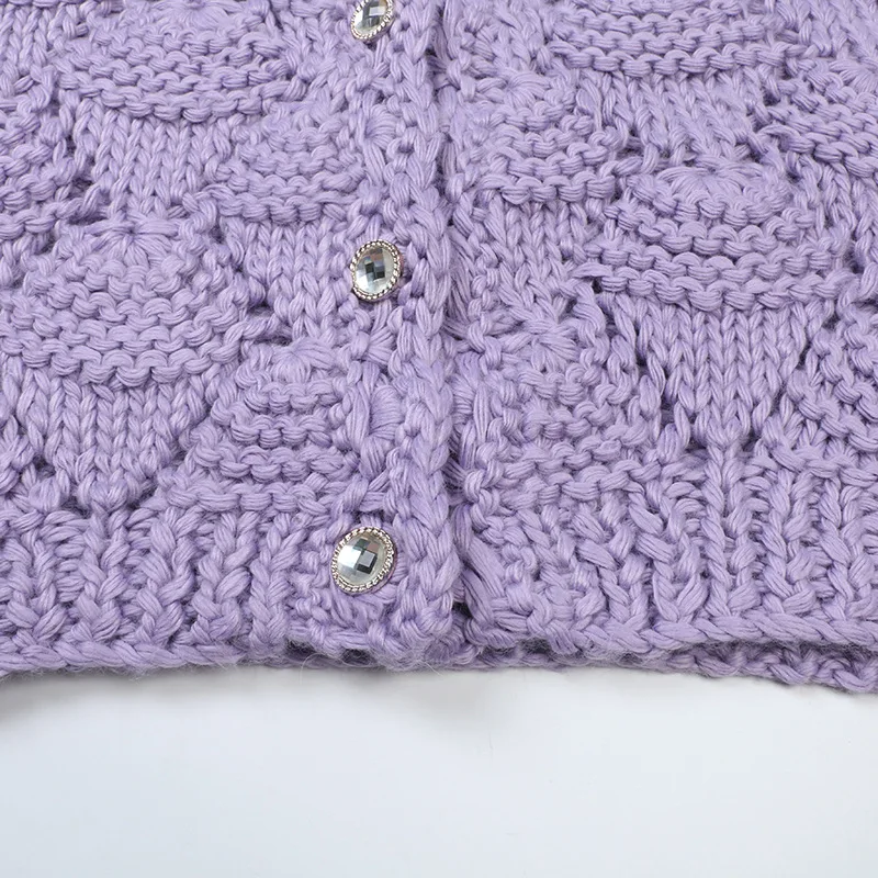 Purple; Knitted cardigan jacket women Retro 2025 autumn/winter casual loose lazy thick basic Simple