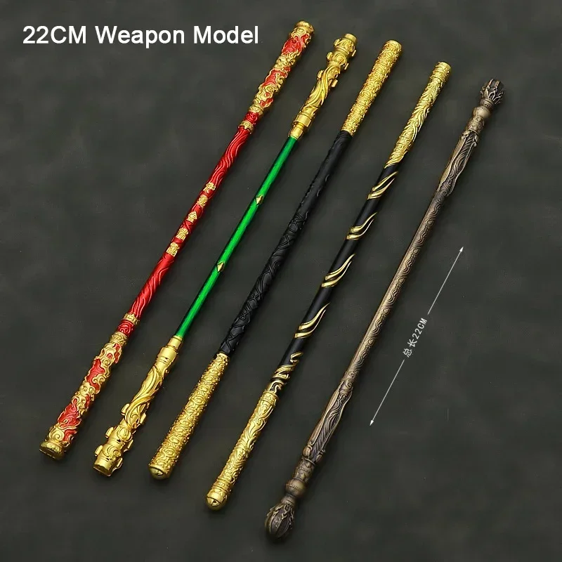 22CM Game Peripherals Sun Wukong As-You-Will Gold-Banded Cudgel Full Metal Replica Miniature Cold Weapon Model Long Stick Crafts