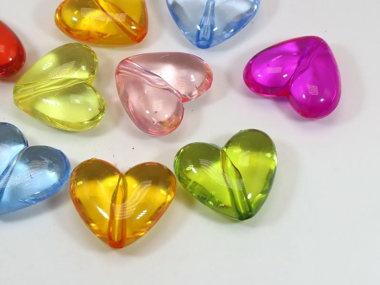 25 Mixed Color Transparent Acrylic Smooth Heart Beads Charms 24mm Jewelry Make