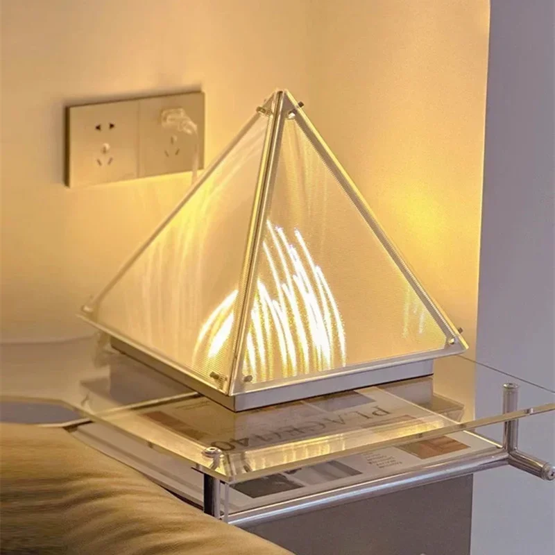 Art Decorative Desk Lamp Modern Minimalist Creative Living Room Bedlight Study Sample Room Glass Lamp Pyramid Ornament