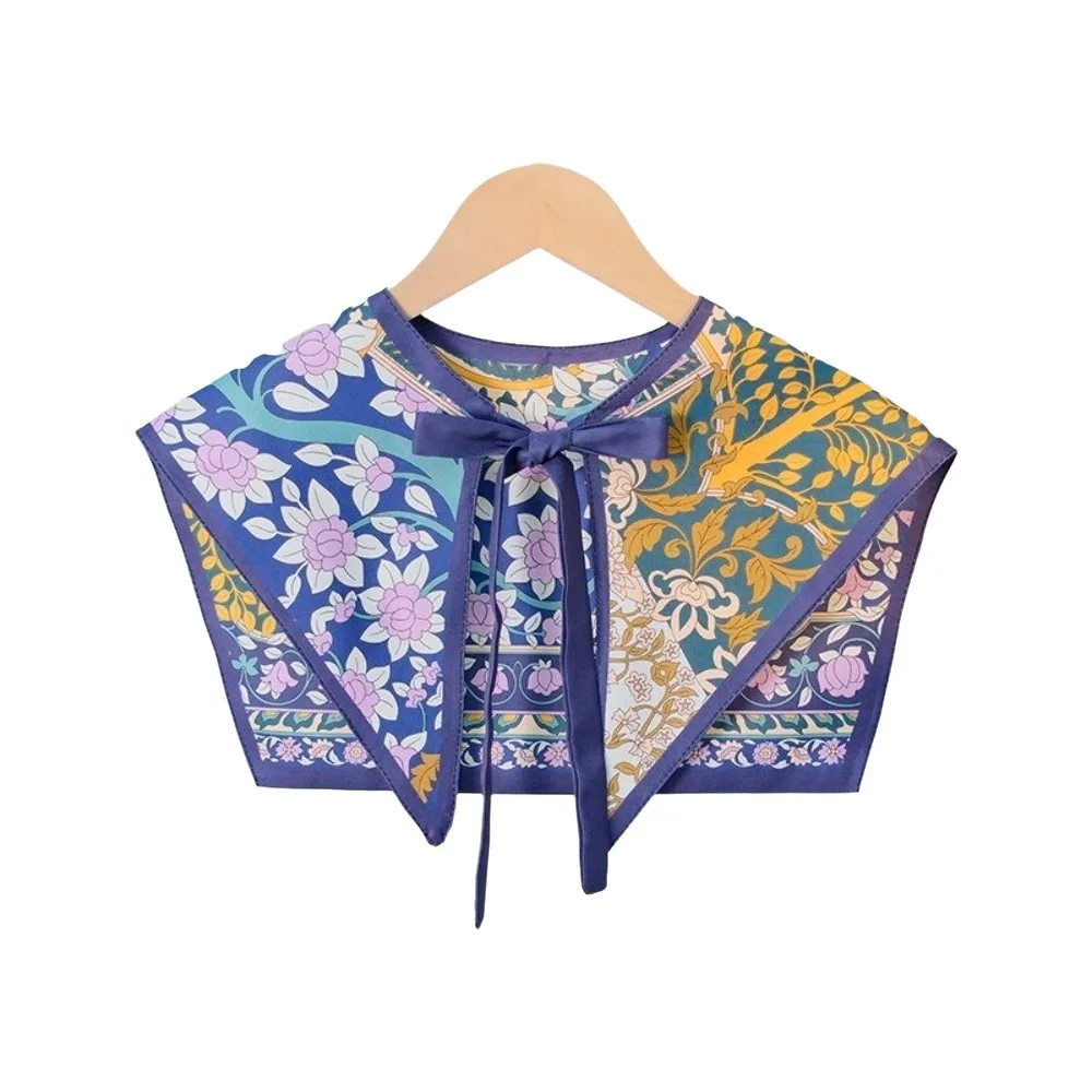 

Vintage Floral Pattern Fake Collar Capelet Lace Up Chinese Style Decorative Scarf Decorative Print Vintage Poncho Cape Girls
