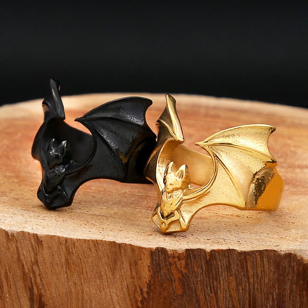 Vintage 316L Stainless Steel Bat Rings For Men Women Punk Gothic Open Wing Ring Halloween Cosplay Biker Jewelry Gifts Wholesale