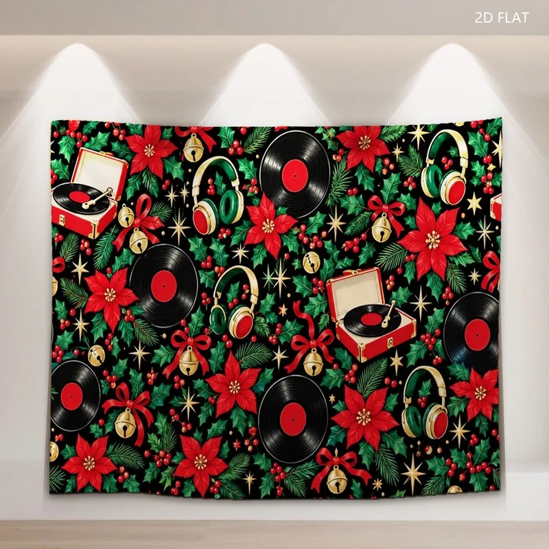 VIKAMA Stone Fireplace Christmas Tapestry, Red Stockings Curtains Trees, Xmas Wall Hanging for Living Room Bedroom Decor
