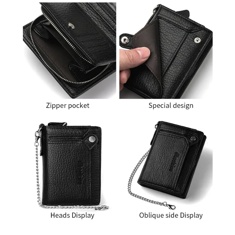 กระเป๋าสตางค์ผู้ชายแบบใหม่ ป้องกันการโจรกรรม พร้อมสายคล้องมือ สไตล์ยุโรปและอเมริกา กระเป๋าสตางค์ย้อนยุค ใส่บัตรขับรถ กระเป๋าใส่บัตร ซิปใส่เหรียญ