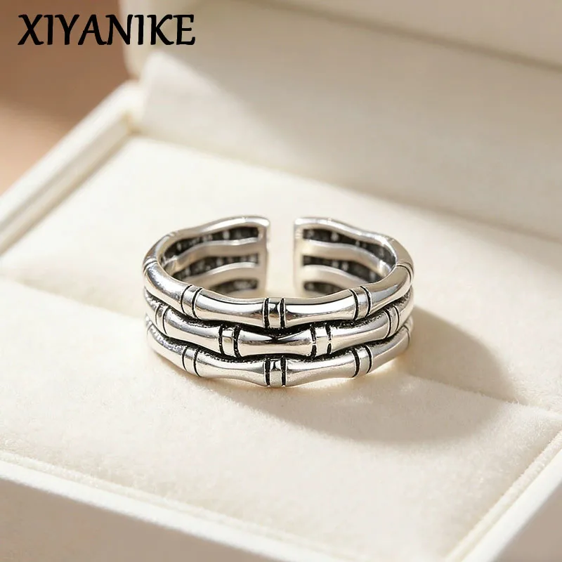 

XIYANIKE Vintage Thai Silver Bamboo Multi-layer Adjustable Finger Rings For Women Fashion New Jewelry Gift Party кольца