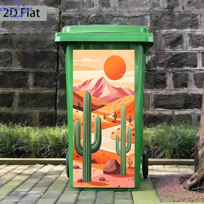 [2D Flat Printing]1pc Trash Can Sticker × Cm Desert Sunset Solitary Figure Animal Theme Design Wall Sticker Wallpaper Self-Adh