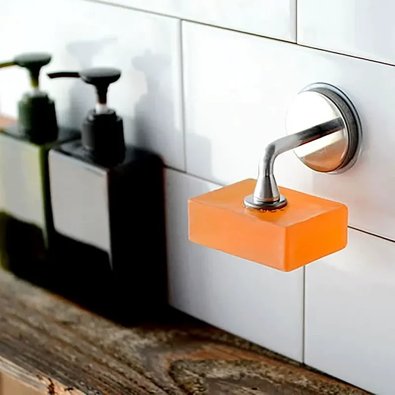 Stainless Steel Magnetic Soap Holder Non Punching Suction Cup Rack for Toilet Bathroom