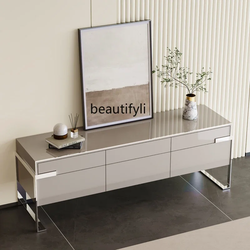 

Italian light luxury TV cabinet Hong Kong style light luxury simple post-modern bedroom video cabinet metal