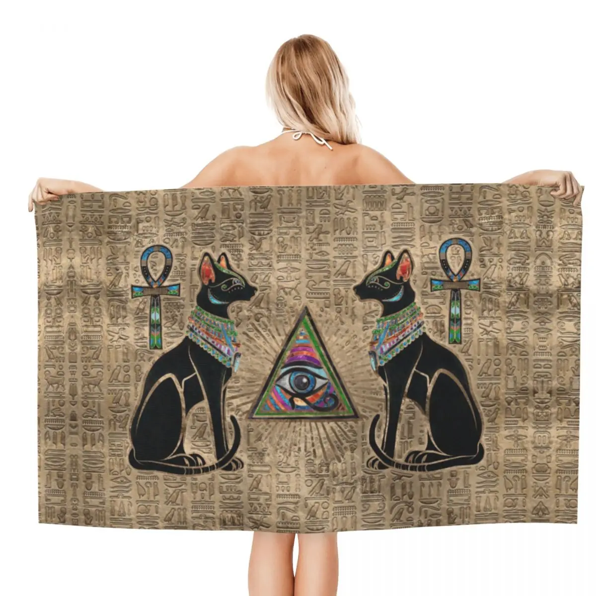 Egyptian Cats And Eye Of Horus 4 Beach Towel Customized Egypt Super Soft Microfiber Bathroom Towels