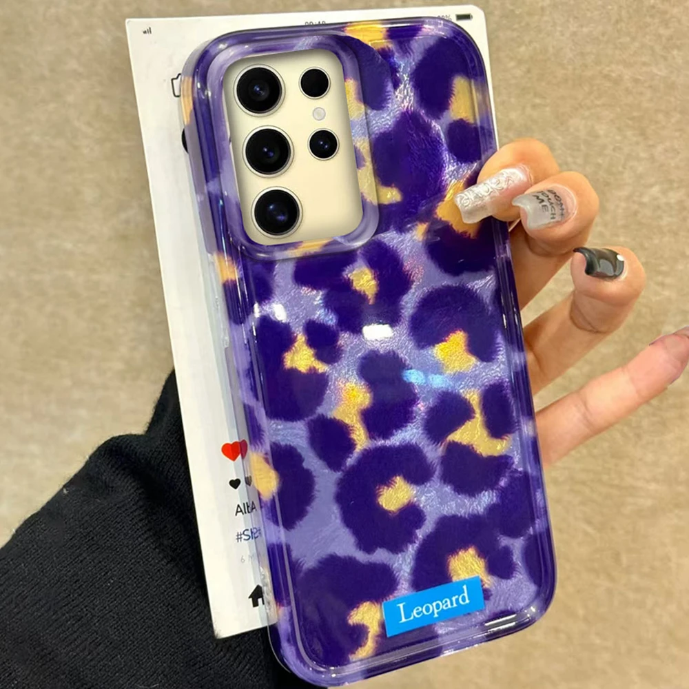

Retro Gradient purple Leopard Girl Vortex Texture Phone Case for Samsung Galaxy S25 Edge S24 S23 S22 S21 S20 FE Plus Ultra Cover