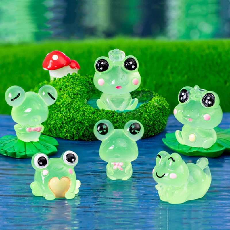 6PCS DIY decorative figurines Gift Luminous Frogs Fairy Garden Decoration Miniature Frog Figurines Glow At Night Home Decor