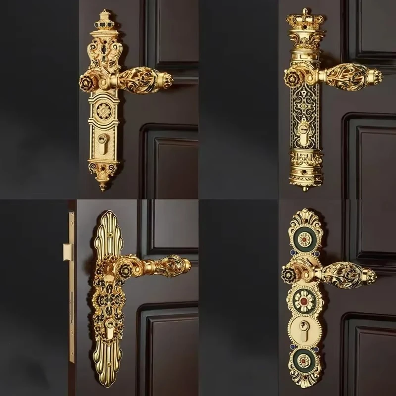 European Retro Brass Indoor Door Locks Bedroom Mute Security Door Handle Lock Home Deadbolt Lock Furniture Hardware Accessories