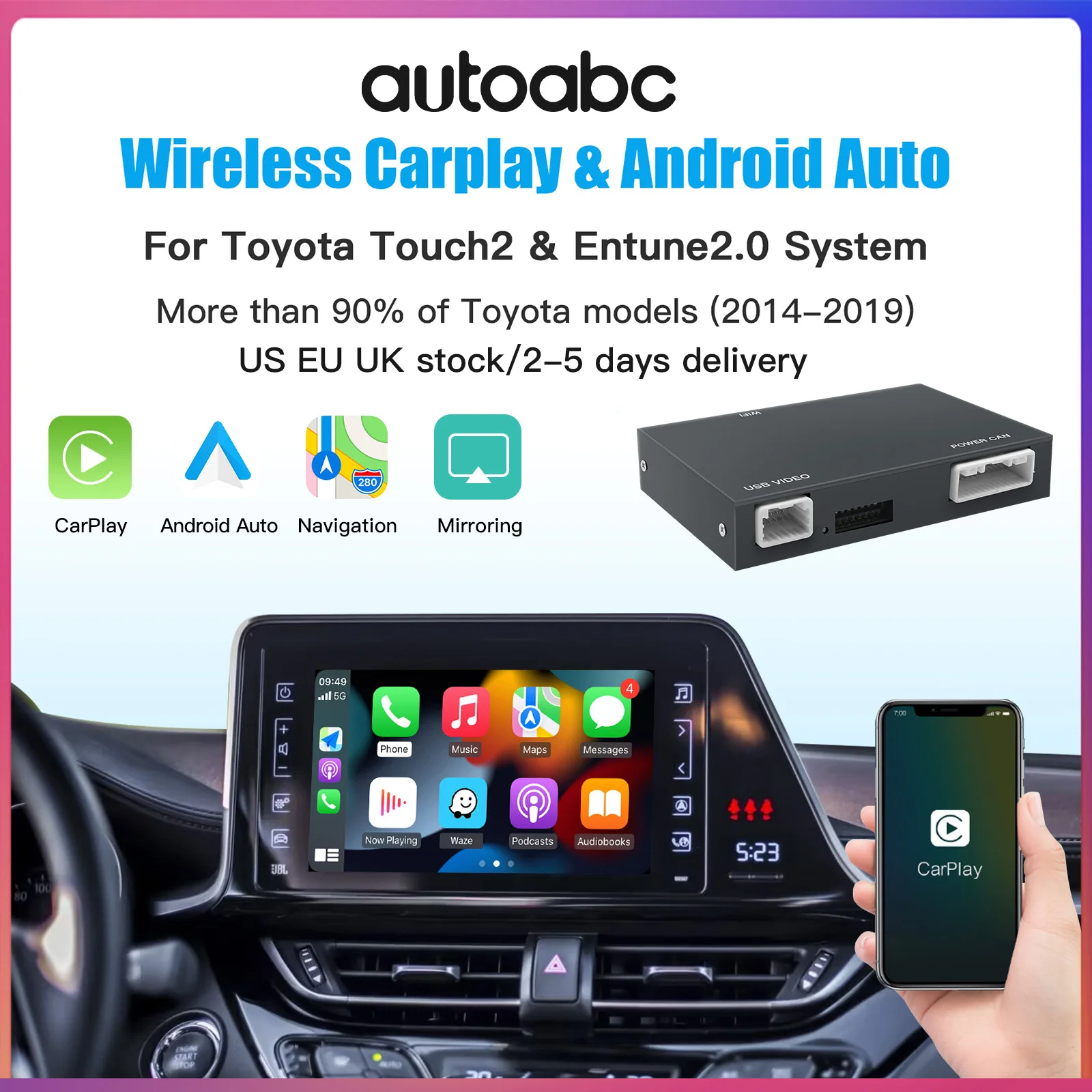 for TOYOTA Wireless Carplay Android Auto Touch 2 Entune 2.0 Highlander Tundra Sienna Prius Yaris Camry CHR Module Decoder