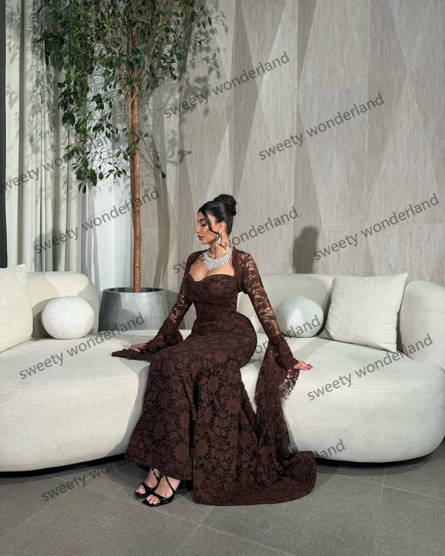 Długie rękawy koronkowe suknie wieczorowe kobieta syrenka Vestidos de noche arabska sukienka na studniówkę 2025 modne sukienki na przyjęcie dostosowane