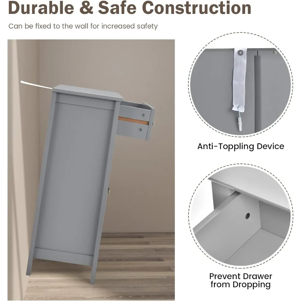 خزانة أرضية الحمام مع أدراج وأبواب - منظم تخزين مع رف قابل للتعديل للمدخل وغرفة الغسيل #4