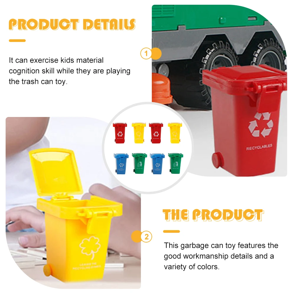

8 Pcs Flip Lid Sliding Mini Trash Can Bin Small Garbage Kids Plastic Cans Toys for Tiny Novelty Child