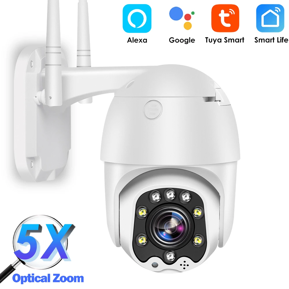 Kamera IP Tuya WiFi 5X Zoom optyczny Zewnętrzna 1080P HD Bezprzewodowa ochrona bezpieczeństwa CCTV PTZ Dwukierunkowy dźwięk Google Home Alexa