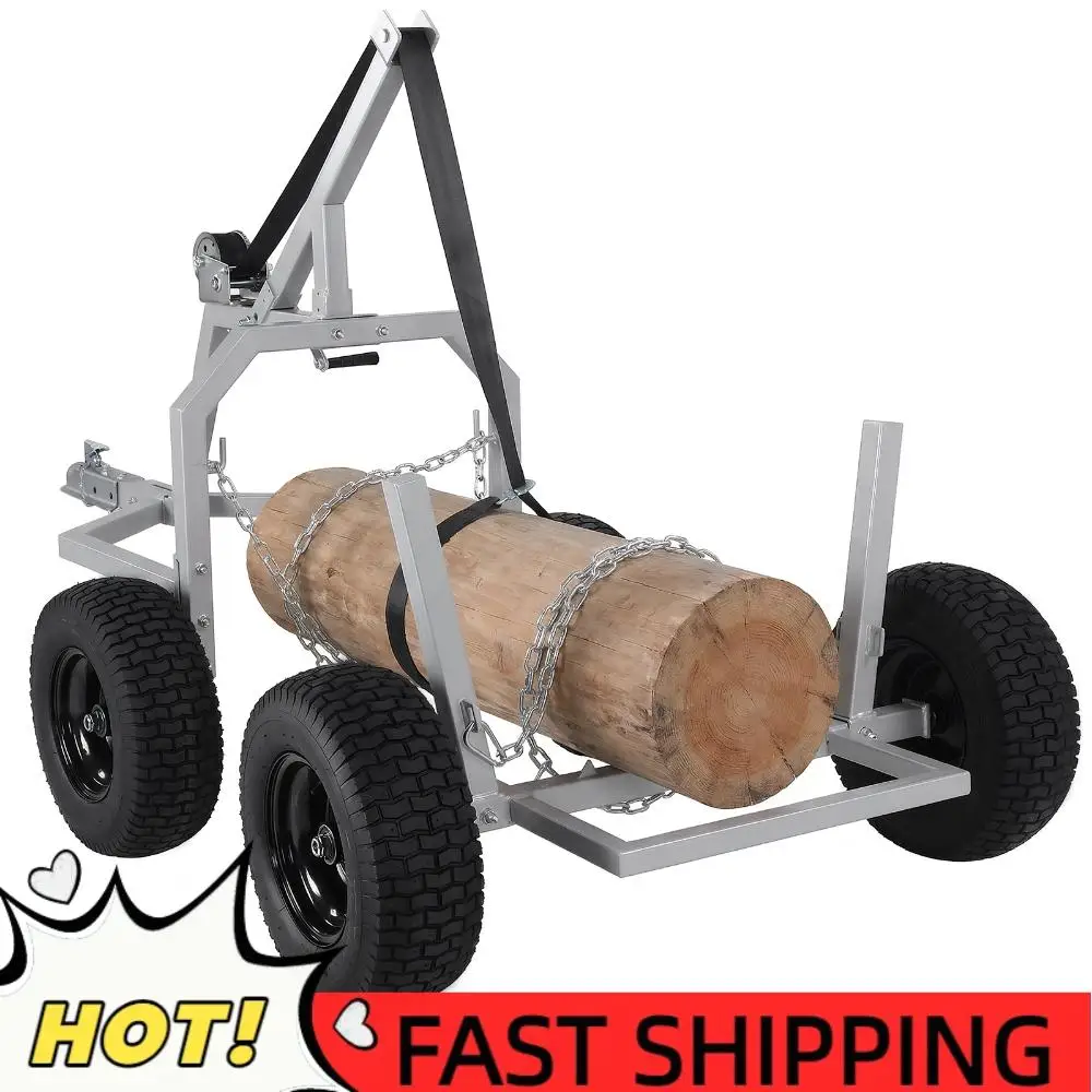Chariot à bois de 3000 lb de capacité avec 4 pneus pneumatiques de 16 pouces et chaînes, convient aux diamètres jusqu'à 24 pouces, pour le transport de bois à usage agricole, domestique ou commercial.
