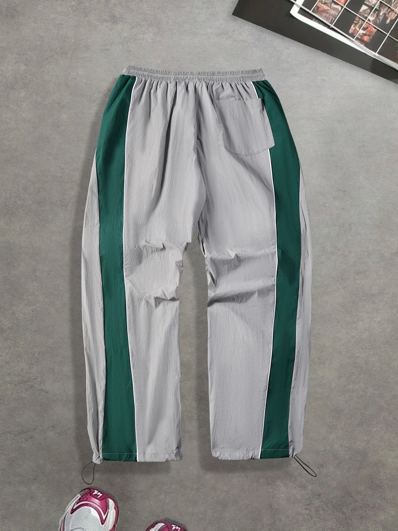 Men's Gray Green Colorblock Side Stripe Track Pants Spring Fall Quick Dry Drawstring Joggers
