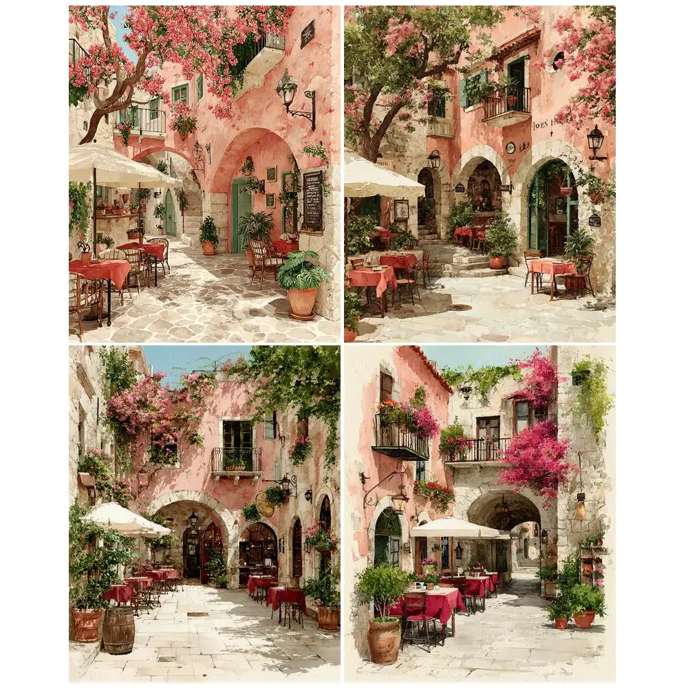 

GATYZTORY Painting By Number Town Hand Painted Paintings Gift DIY Pictures By Numbers Landscape Kits Drawing On Canvas Home Deco