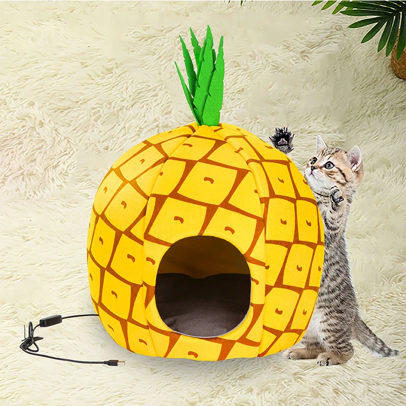 Pet Cat Heating Bed USB Winter Warm Cat Tent Cave Dog Sleeping Bed House Adjustable Temperature Electric Heater with Timing