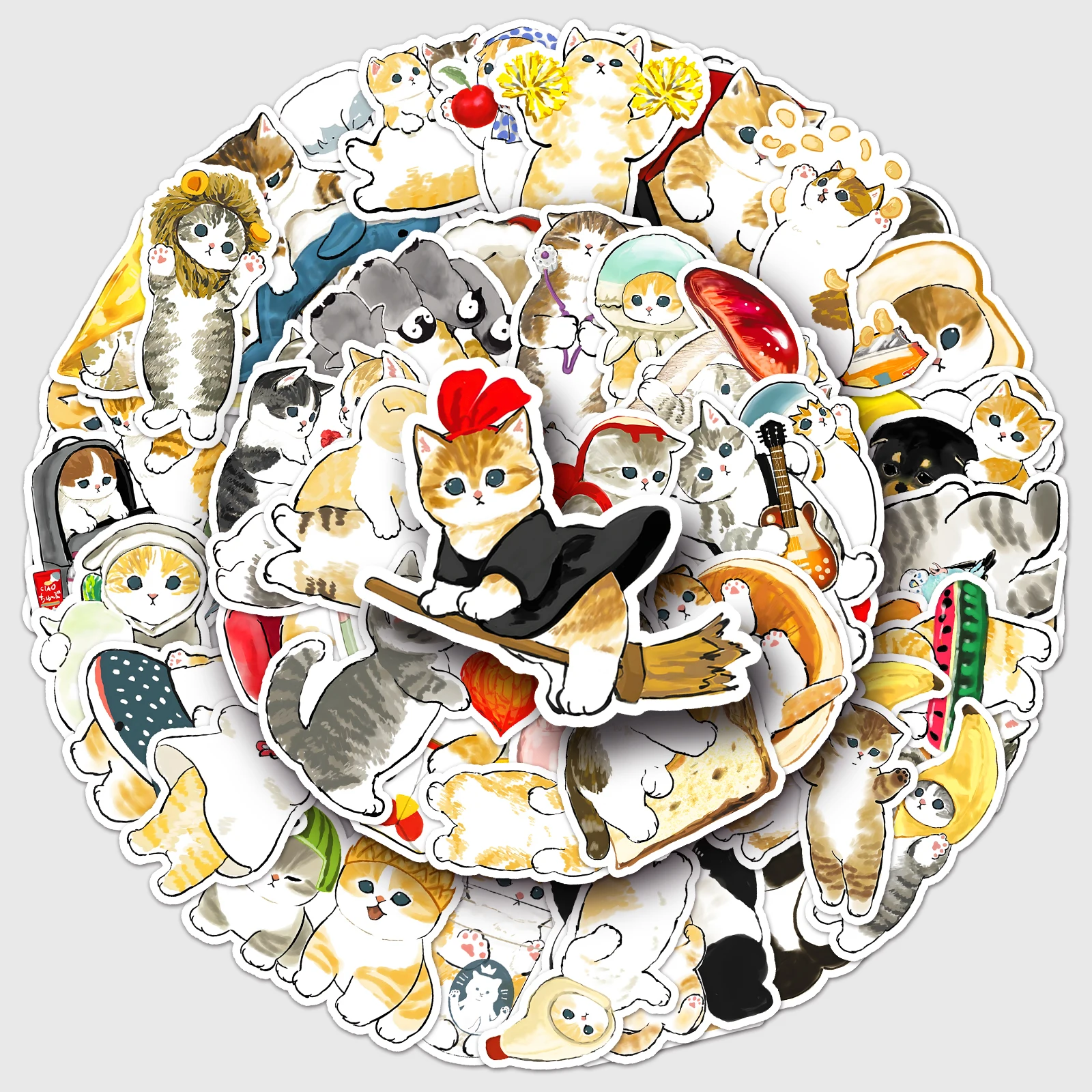 

50Pcs Hand drawn Cat Series Cartoon Cute Waterproof Sticker Skateboarding Retro home decal Sticker