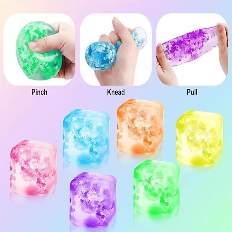 6Pcs Ice Cube Toy Creative Soft Squeeze Stretch Toy Ice Cube Stress Balls For Adults Kids Stress Relief